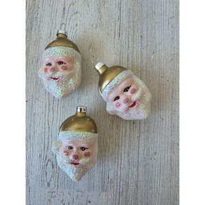 Vintage gold Santa glitter‎ bust ornament glass Xmas tree
